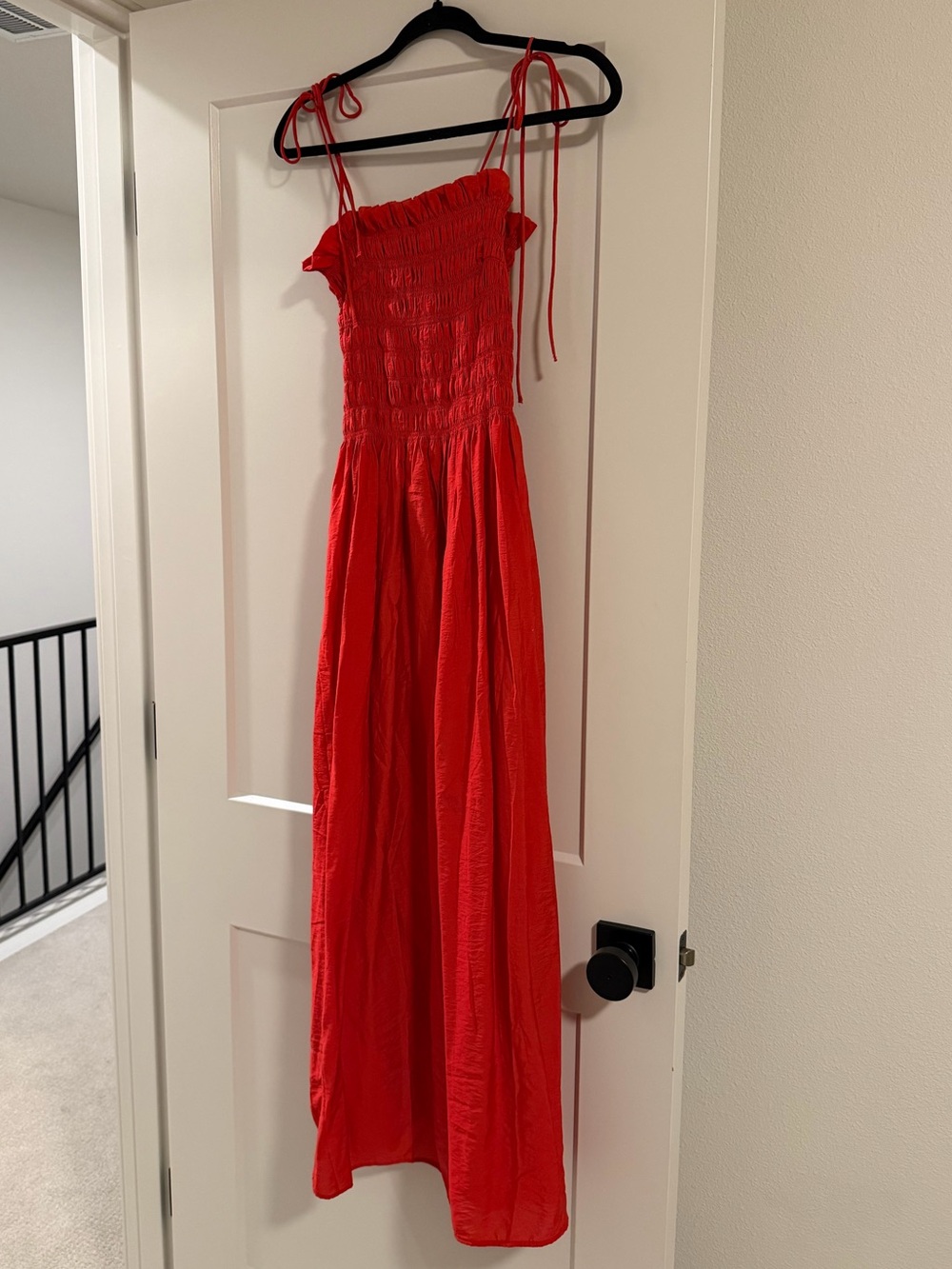 H&M Red Strapless Smocked Maxi Dress with Tie Straps